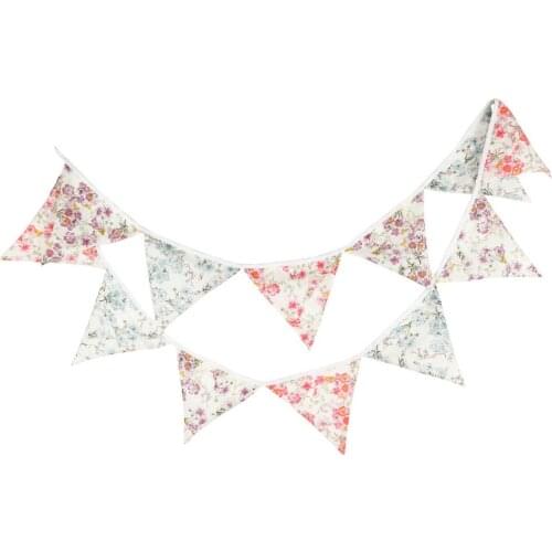 1pcs 3.3M 12Flags Retro Printed Flower Outdoor Wedding Flag Banner Home Party Decoration Birthday Festival Wall Deco Pennant