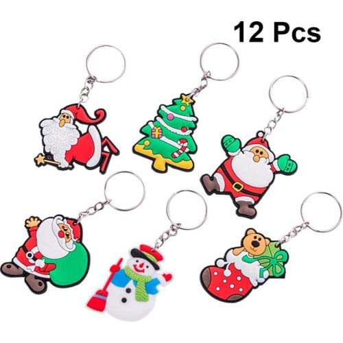 12pcs Cartoon Santa Claus Keychain Christmas Tree Keyring Hanging Pendant Pvc Soft Keychain Christmas Tree (Random Style)