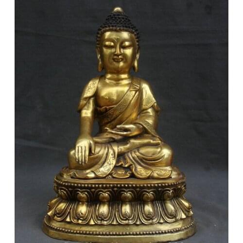 18" Tibetan Bronze Gilt Temple Shakyamuni Amitabha Buddha Seat Statue