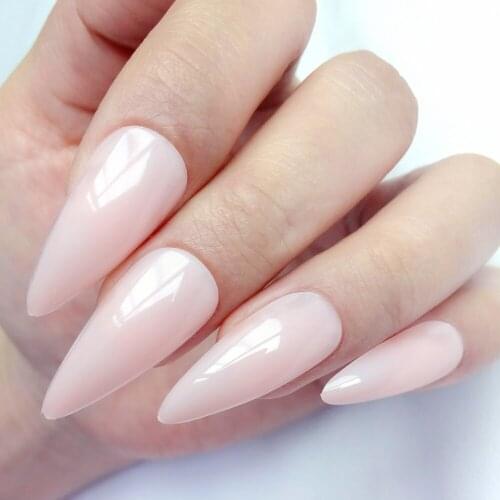 24Pcs Clear Natural Pink Artificial False Nails Long Stiletto Fake Nails Tip For Design DIY Lady Fingernail Manicure Tools