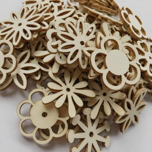 50pcs Laser Cut Wood Embellishment Hollow Out Wooden Flower Shape Wood Discs Unfinished Wood Cutout for Arts Crafts DIY Decora