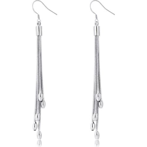 925 Sterling Silver Pin New Rice Grain Long Fashion Tassel Olive Earrings Jewelry Wholesale