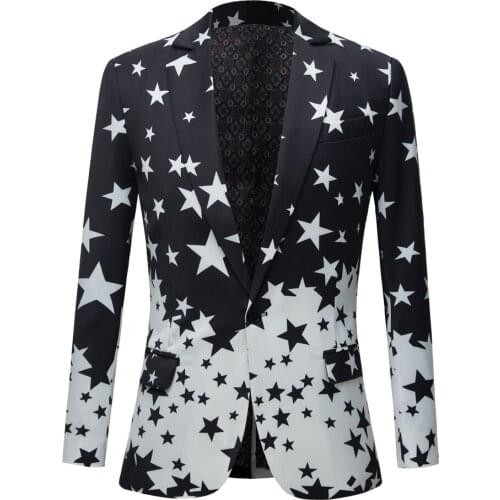 Star Print Slim Fit Suit Jacket 2021 Brand New Male Club Stage Blazer Man Formal Wedding Suit Prom Blazers For Men Costume Homme