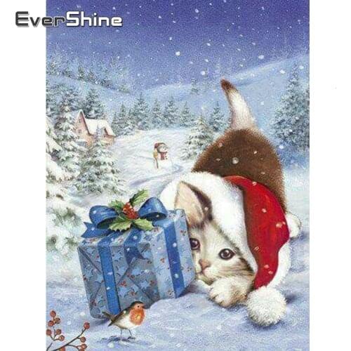 EverShine Diamond Painting Cat Full Square Cross Stitch Home Decor Diamond Embroidery Sale Picture Rhinestones Winter Art Gift