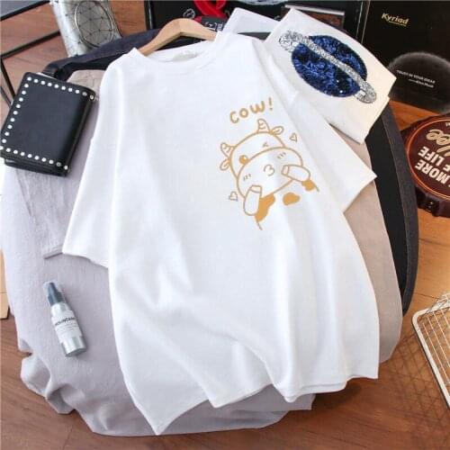 Cotton T-Shirt Summer Women T-Shirts Plus Size S-3XL Harajuku Cute Girl Short Sleeves T Shirt Leisure Loose T-Shirt Tops