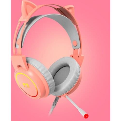 Cute Girl Pink Game Headset With Mic 7.1 HD Stereo Surround Sound LED Light Wired Gaming Headphone for Computer Xbox One PS4 PC