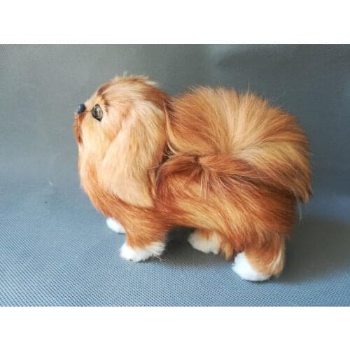 Simulation dog about 16x14cm pekingese plastic&furs dog hard model prop home decoration Xmas gift b0229