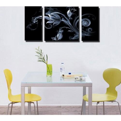 Canvas Art painting flowers on black background 3 Panels Wall Art Pictures Home Decorative Canvas Art For Living Room or Office