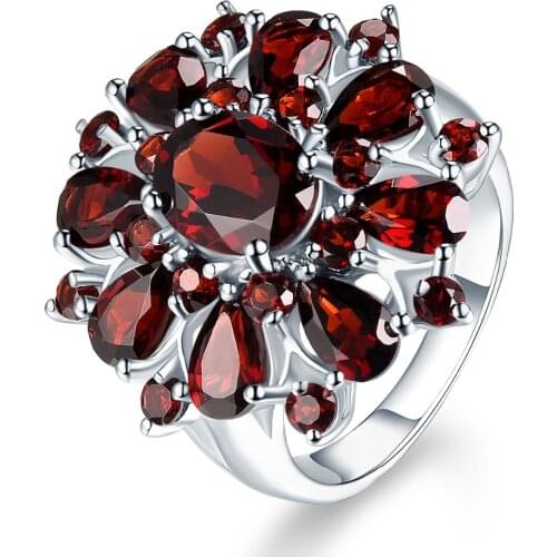 Classic Red Crystal Wedding Rings for Women Silver Color Flower Shaped Engagement Bridal Ring LuxuryParty Jewelry Gifts