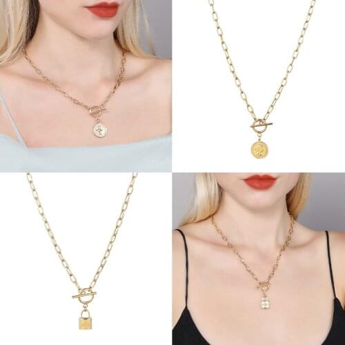 Multi Layered necklace Punk Link Chain Gold Silver color Padlock Pendant Necklace Women Trendy Jewelry stainless steel necklace