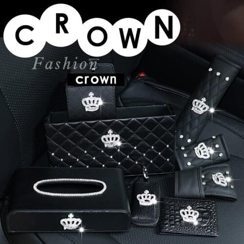 Fashion Crown Diamond Tissue Box Handbrake Cover Gear Shifter Covers Car Seat Belt Covers Car Styling Interior Accessories