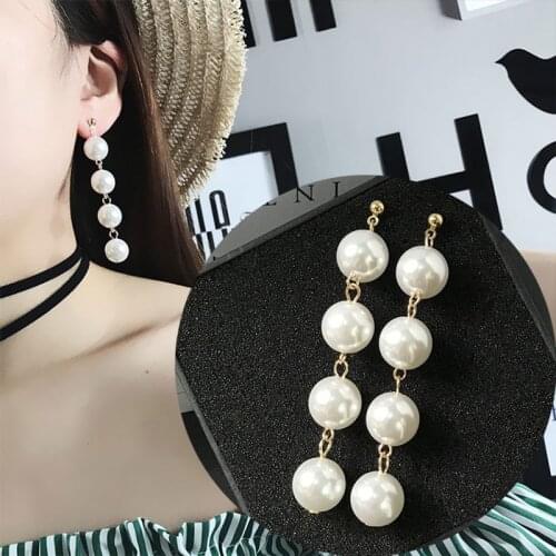 Fashion Water Drop Earrings Simple Temperament Delicate Eardrop Large Pearl Tassels Long Beads Charm Ear Stud Nail For Female