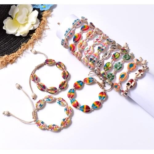 Fashion Multicolor Bohemian Rainbow Shell With Rope Chain Bracelet Adjustable Boho Beach Jewelry Bangle & Bracelet For Women
