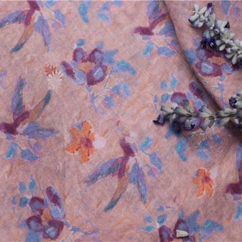 High Quality Natural Pure Ramie Linens Cloth Printed Fabric Summer Thin Chinese Style Robe Dress Tissu Diy Sewing DIY