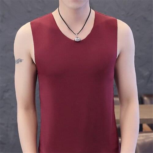 New summer mens vest no trace ice silk solid color base handsome trend comfortable breathable cool large size vest shirt