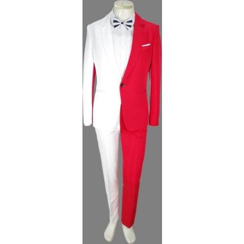 Jacket + pants new Red white suit luxury personality suits male party blazers men wedding suit men fashion slim graduation coat