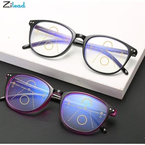 Zilead Retro Anti-blue Light Progressive Multifocal Reading Glasses Ultralight Women Men Round Presbyopic Glasses Diopters+1to+4