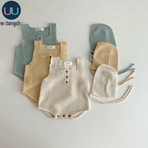 Infant Clothing For Baby Girls Clothes Set Knitted Cotton Solid Color Newborn Baby Boys Romper+Hats Outfits Suit Baby Costume