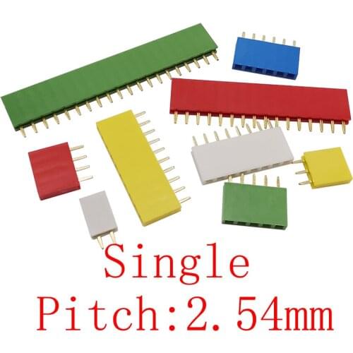 2.54mm Pitch Single Row Female Socket PCB Board Pin Header Connector 5 Colors Strip Pinheader 2P-40Pin for Arduino 100Pieces/lot