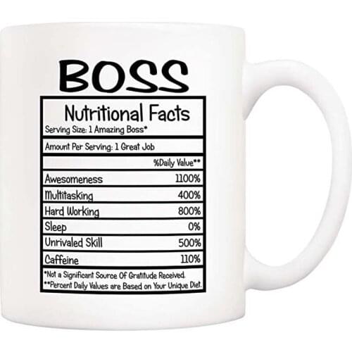 Bosses Day Gifts Funny Boss Nutritional Facts Coffee Mug Christmas Gifts, Funny Gift from Co-worker Colleague, Birthday Present