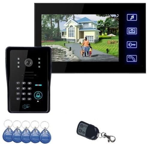 Wired Touch Key 7" Video Door Phone Intercom System 1 RFID Keypad Code Number Doorbell Camera 1 Monitor