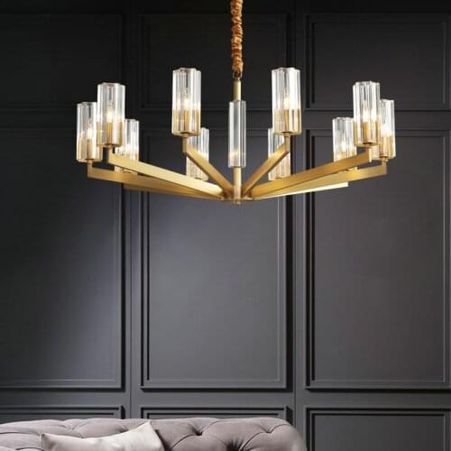 American Luxury K9 Crystal E14 Led Chandelier Living Room Lustre Copper Pendant Chandelier Lighting Gold Black Chandlier Fixture