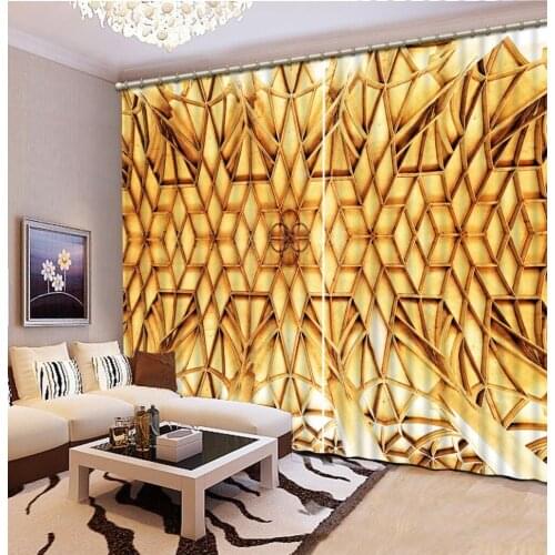 Luxury Blackout 3D Window Curtain For Living Room golden curtains