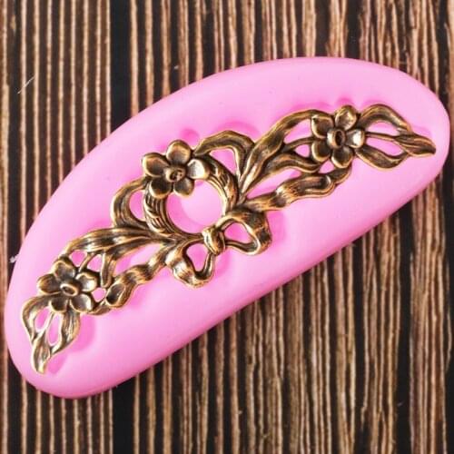 Flower Ribbon Bows Silicone Molds Relief Cupcake Topper Fondant Cake Decorating Tools Candy Clay Chocolate Gumpaste Moulds