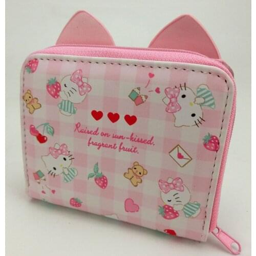 Sanrio hello kitty PU hand wallet card holder cartoon coin purse card holder strawberry childrens ear short wallet