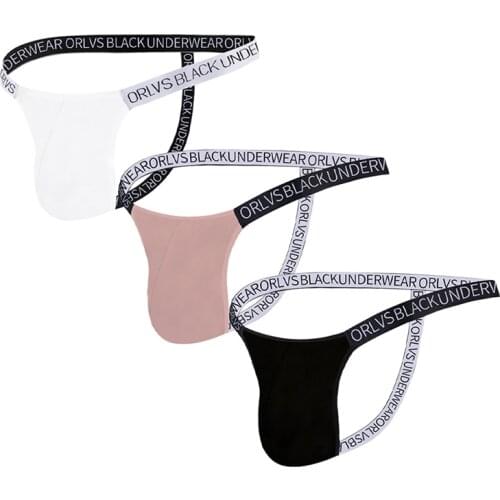 ORLVS 3Pcs Lot Men Thong Set Gay Underwear Sexy Jockstrap Men Modal Free Shipping Sissy Mens Lingerie Thongs Bikini Cueca Tanga