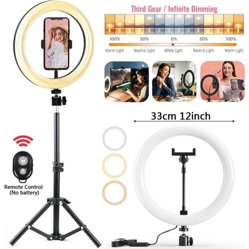 12in 33cm LED Ring Light USB Dimmable Photography Studio Fill Lamp With Tripod Stand & Remote control For short Video Phone Live