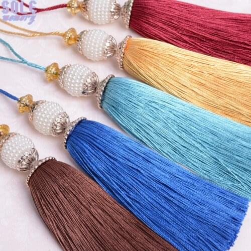 Fabric Tassel Pearl Beads Curtain Tieback Hanging Ball Fringe Trim Craft Jewelry Pendant Textile Accessories Sofa Table Decor