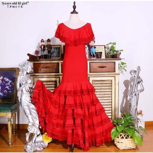 Flamenco Practice Spanish Multi-Layered Dance With Lace Trimmings Skirt GI05