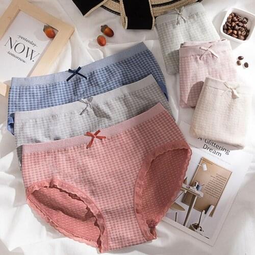 Roseheart Women Fashion Red Skin Gray Cotton Bow Mid Waist Panties Underwear Lingerie Women Briefs Underpants F