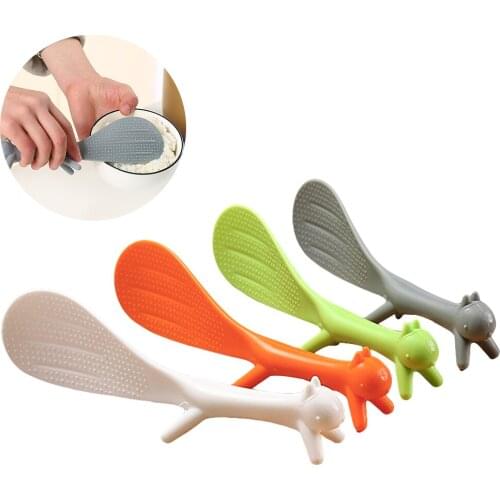 Cute Creative Little Squirrel Stand Vertical Non-Stick Rice Spoon Plastic Large Rice Paddle Kitchen Dinner Tools