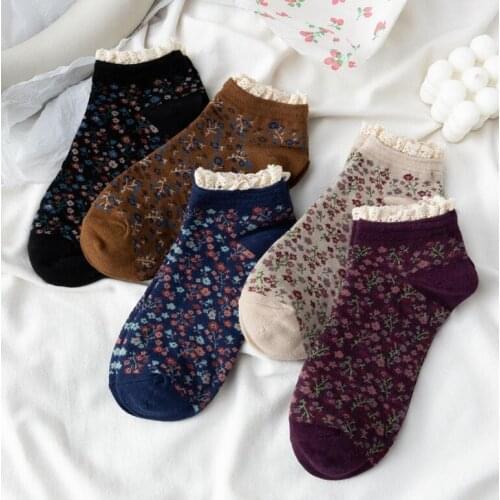 Yishine 10 Pairs Spring Summer Florals Pattern Retro Womens Casual Cotton Low Ankle Socks