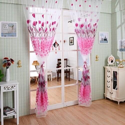 Curtains In The Living Room Romantic Tulip Print Voile Sheer Curtain Drape Floral Pattern Divider Valance For Door Window