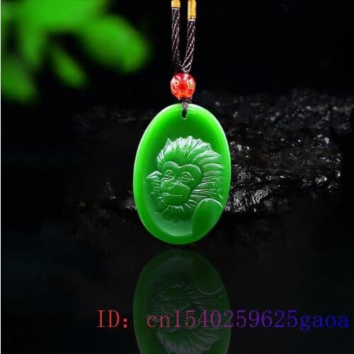 Green Jade Monkey Pendant Fashion Natural Necklace Carved Jadeite Chinese Charm Gifts Amulet Jewelry Men
