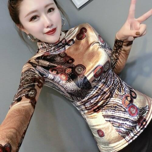Streetwear Printing Women Long Sleeve Velvet T-shirt 2020 Autumn Winter Sexy Woman Tshirt Top Pullover Bottoming Shirt Plus Size