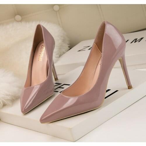 Office Shoes Women Patent Leather High Heels Slip On Red Shoes Woman Wine Red Elegant Ladies Shoe 2019 New In Shoes For Woman