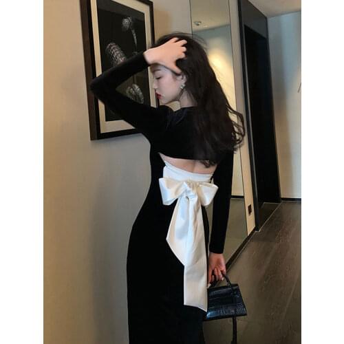 Black French Style Temperament Entry Lux Socialite Niche Long Dress Velvet Dress Annual Party Banquet Small Dress for Women