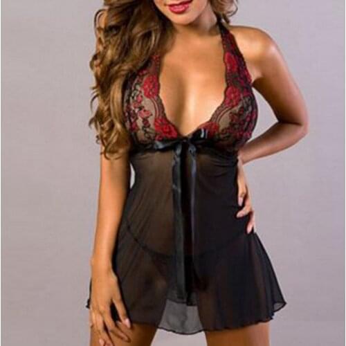 S-3XL Lingerie Hot Sexy Lace Dress Babydoll Erotic Underwear Lenceria Sexi Transparent Lingerie Exotic Apparel Plus Size
