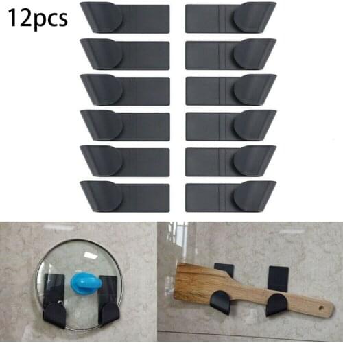 12Pcs Wall-Mounted Pot Pan Lid Storage Holder Home Kitchen Utensils Organization ABS Black Pot Cover Racks