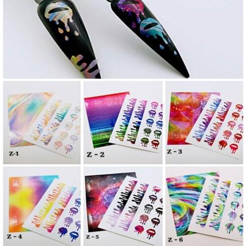 6 Pcs Holographic Nail Art Wraps Lips Leaf Pattern Self-Adhesive Laser Nail Sticker Colorful Image 3D Decals For Manicure Tips