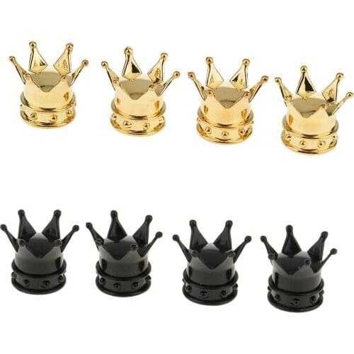 8PCS Crown Tire Air Valve Stem Caps, Fashion Car Decoration Accessories for Auto Tire Wheel - Black and Gold