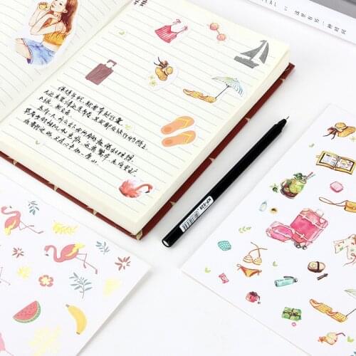 8pcs Original Gold Stamp Stickers Scrapbooking Decorative Thickened White Card Stationary Sticker Girls School Supplies Kids Toy