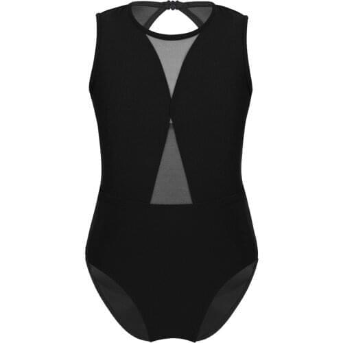 Kids Girls Ballet Leotards Children Gymnastics Wear Girls Sleeveless Mesh Cutout Backless Jumpsuit Ballerina Party Costumes