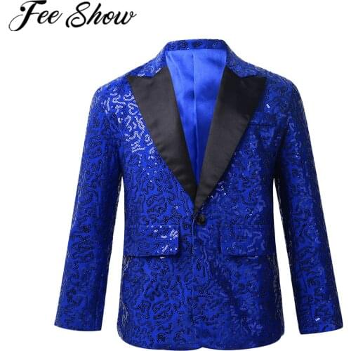 FEESHOW Boys Blazer Kids Suits Stylish Sequins Lapel Suit Boy Jacket Coat Blazer Tuxedo for Wedding Banquet Party Birthday Suit