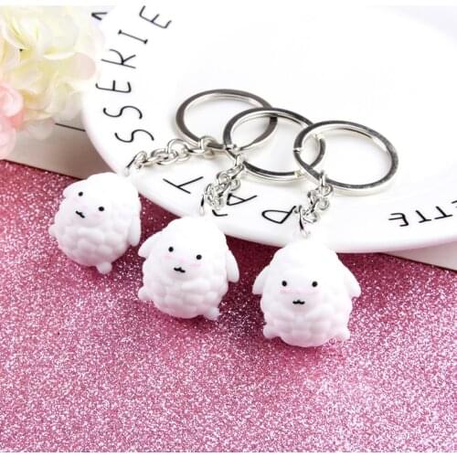 1pcs Cartoon Korean Small sheep hcar key chain hang personality gift key chain women pom pom keychain