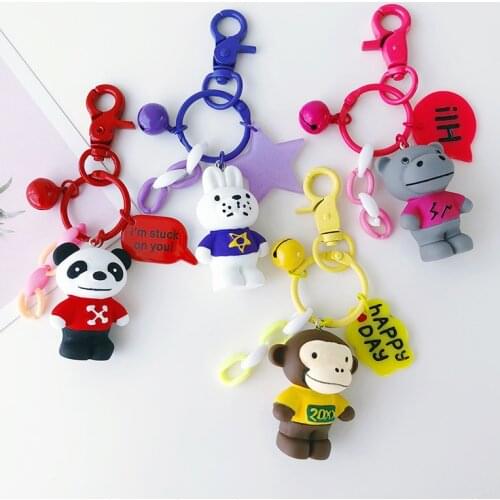Cute Cartoon Animal Keychian Panda Rabbit Hippo Monkey Key Chian Car Bag Ornaments Key Ring Pendant Girls Kids Couples Gifts